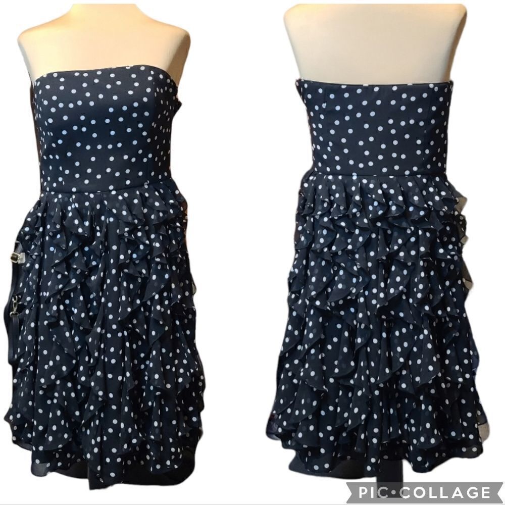 WHBM Strapless Polka Dot Ruffle Dress Size 4